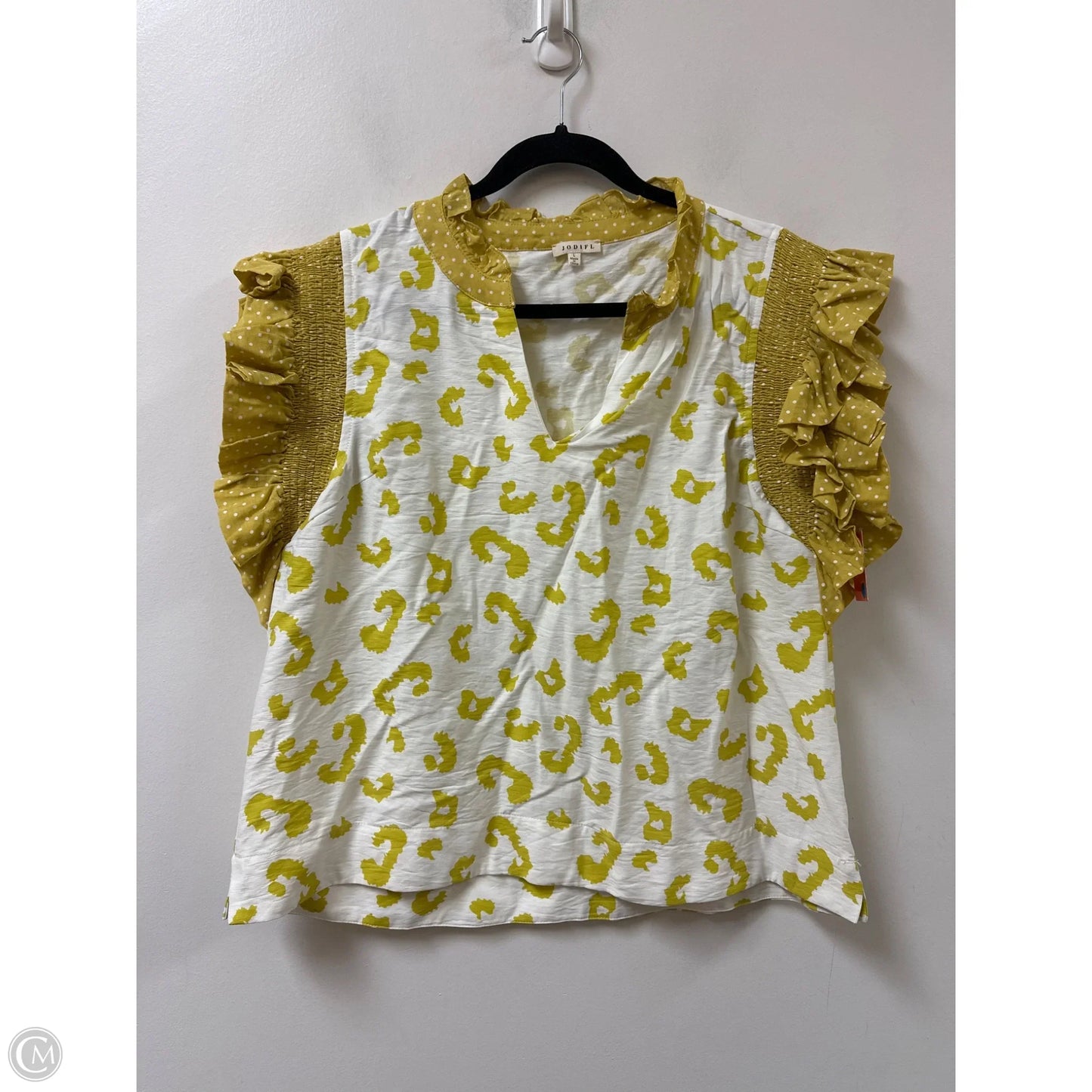 Top Short Sleeve By Jodifl In White & Yellow, Size: L