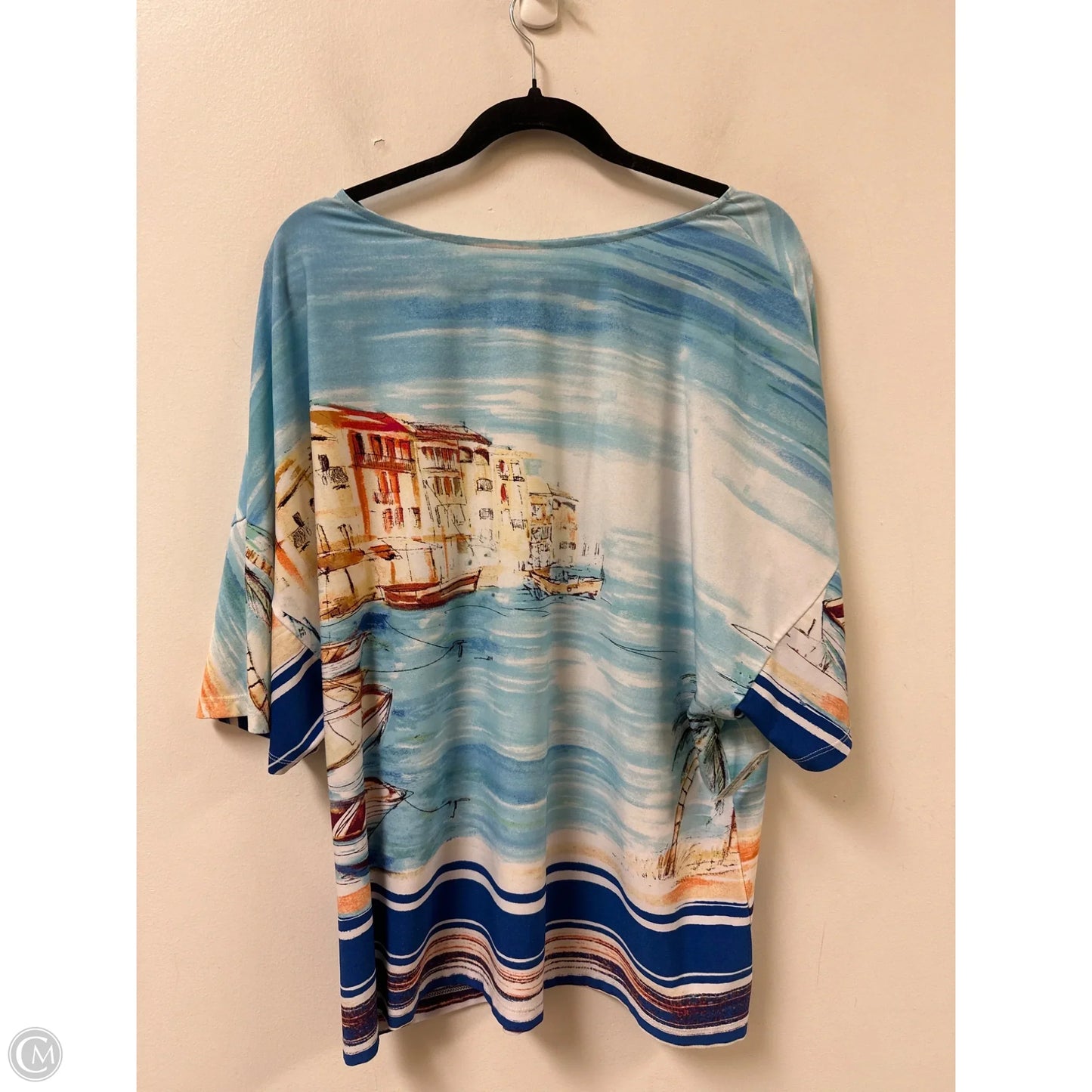 Top Short Sleeve By Clothes Mentor In Blue & Cream, Size: 3x