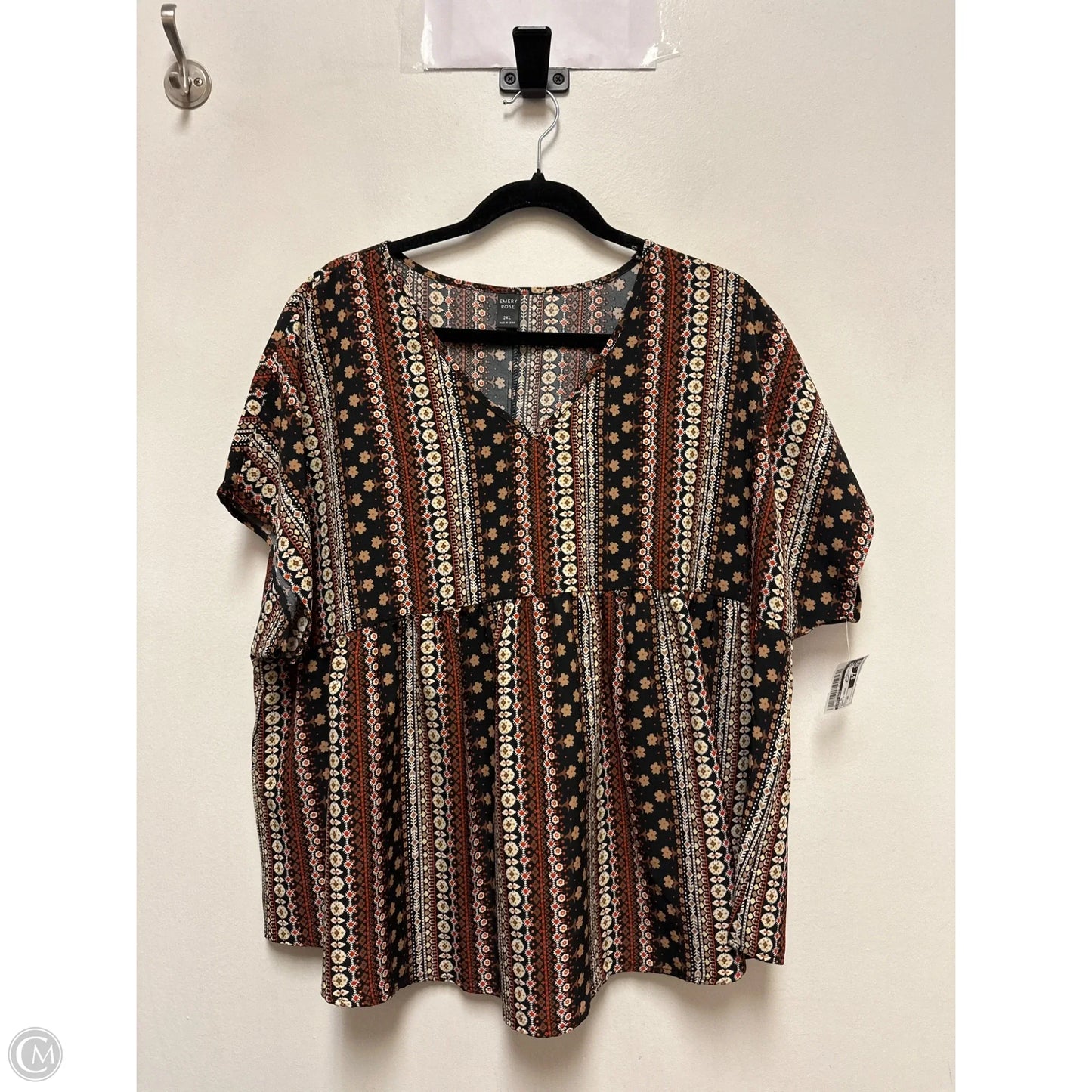 Top Short Sleeve By Emery Rose In Black & Cream, Size: 2x