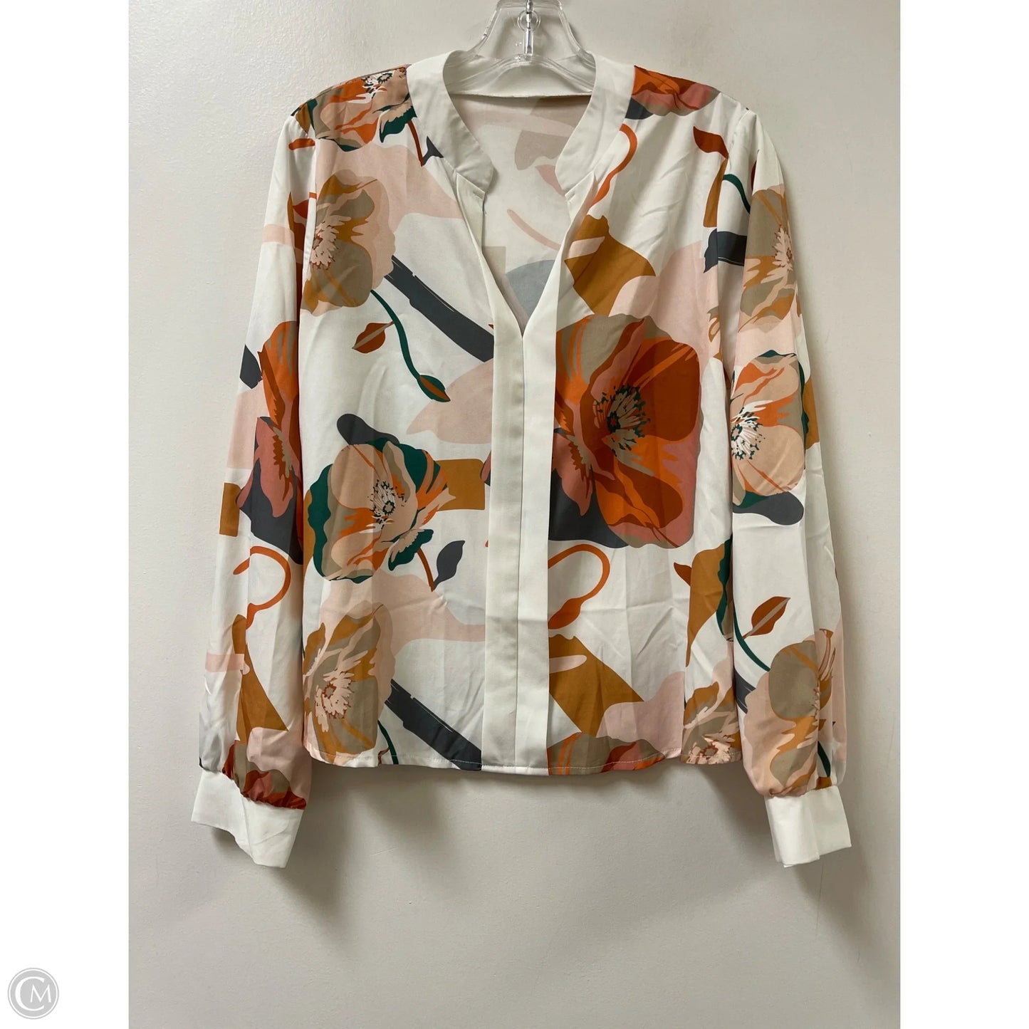 Top Long Sleeve By Shein In Orange & White, Size: M