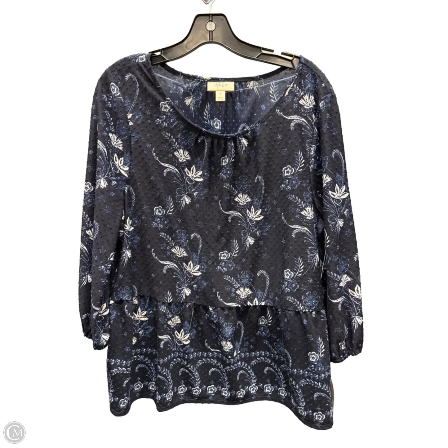 Top 3/4 Sleeve Basic By Style And Company In Blue & White, Size: Xlarge