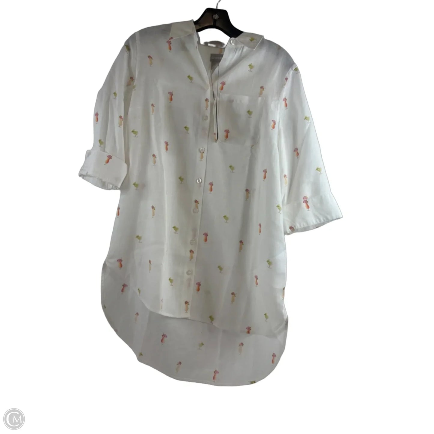 Top 3/4 Sleeve By Chicos In Pink & White, Size: S