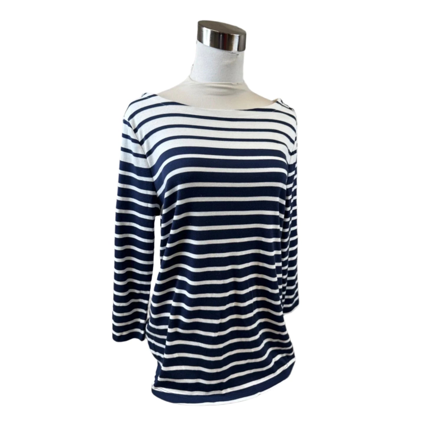 Top 3/4 Sleeve Basic By Charter Club In Blue & White, Size: L