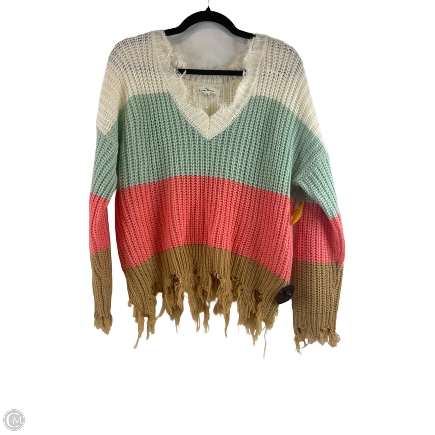 Sweater By Love Tree In Orange & White, Size: M