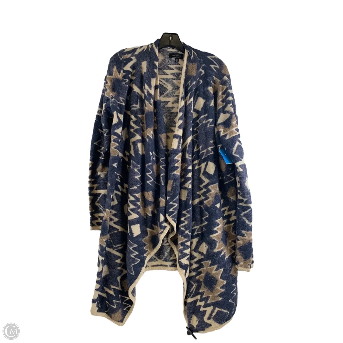 Sweater Cardigan By Lucky Brand In Blue & Tan, Size: L