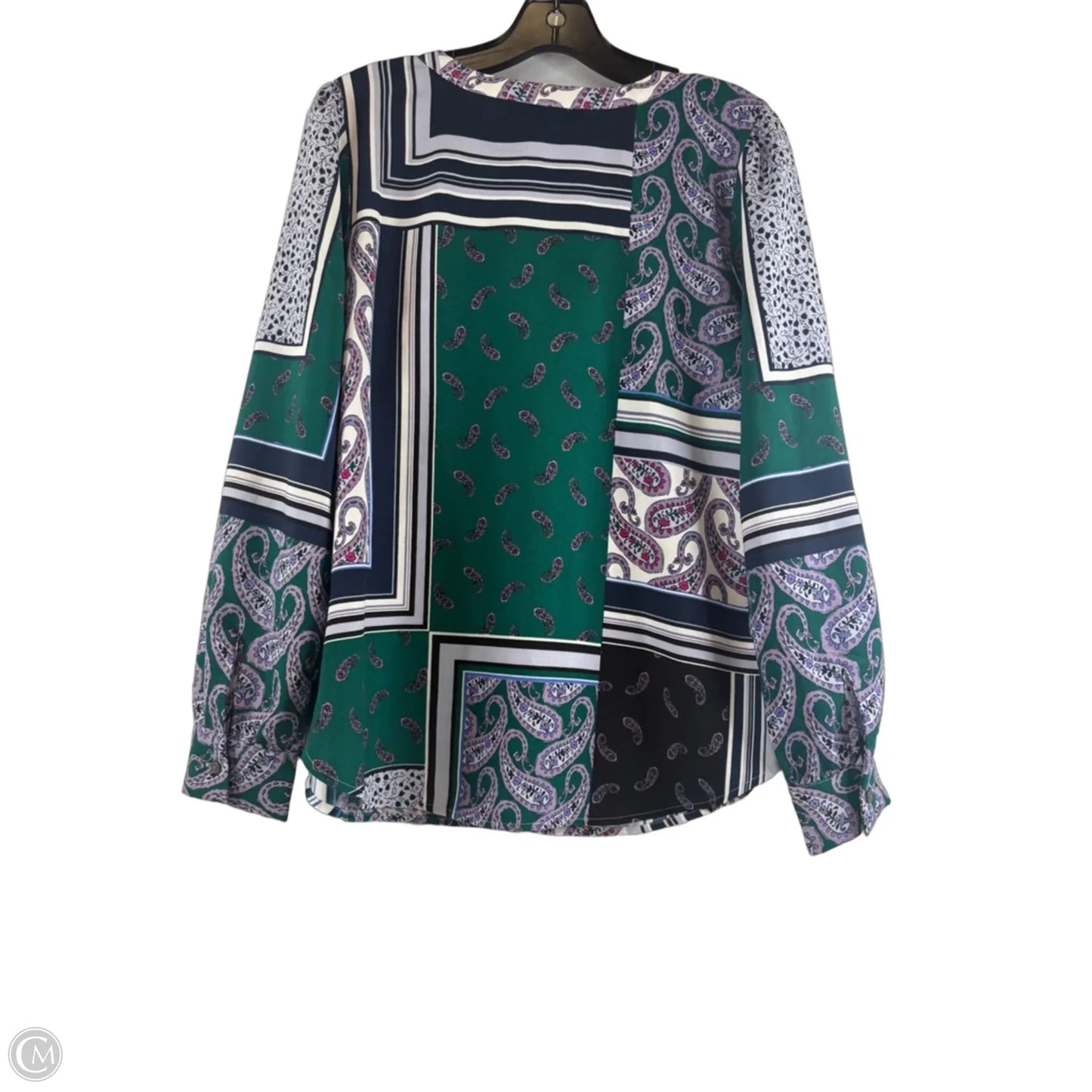 Top Long Sleeve By Loft In Green & White, Size: M