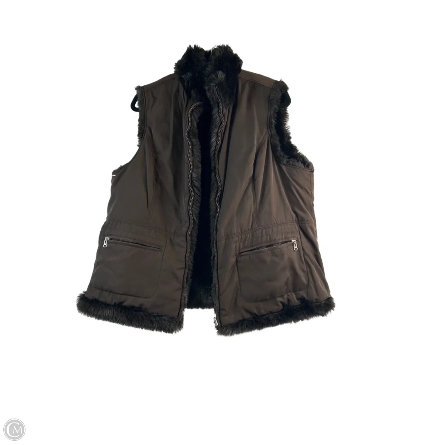 Vest Faux Fur & Sherpa By Liz Claiborne In Brown, Size: 1x