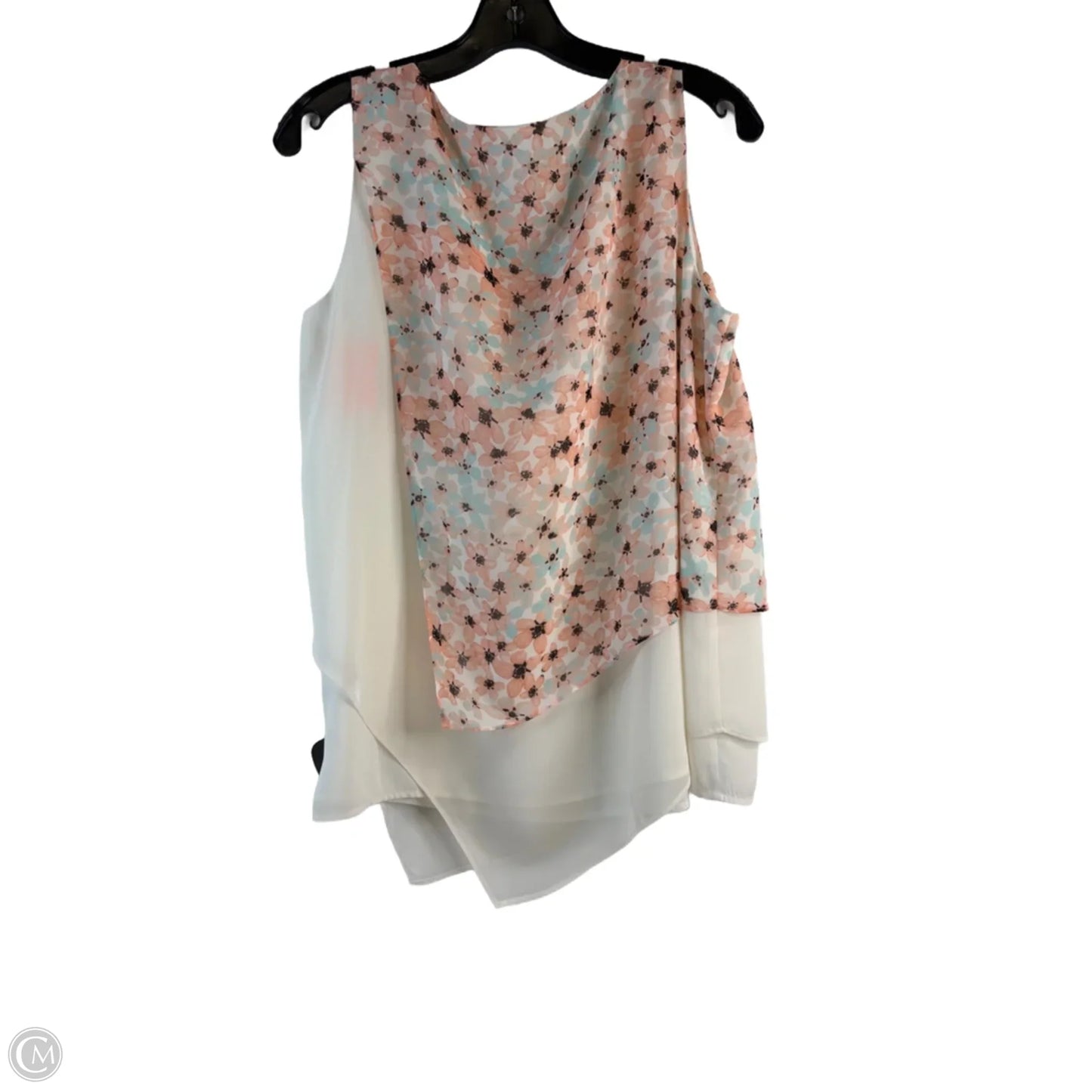 Top Sleeveless By Calvin Klein In Orange & White, Size: L