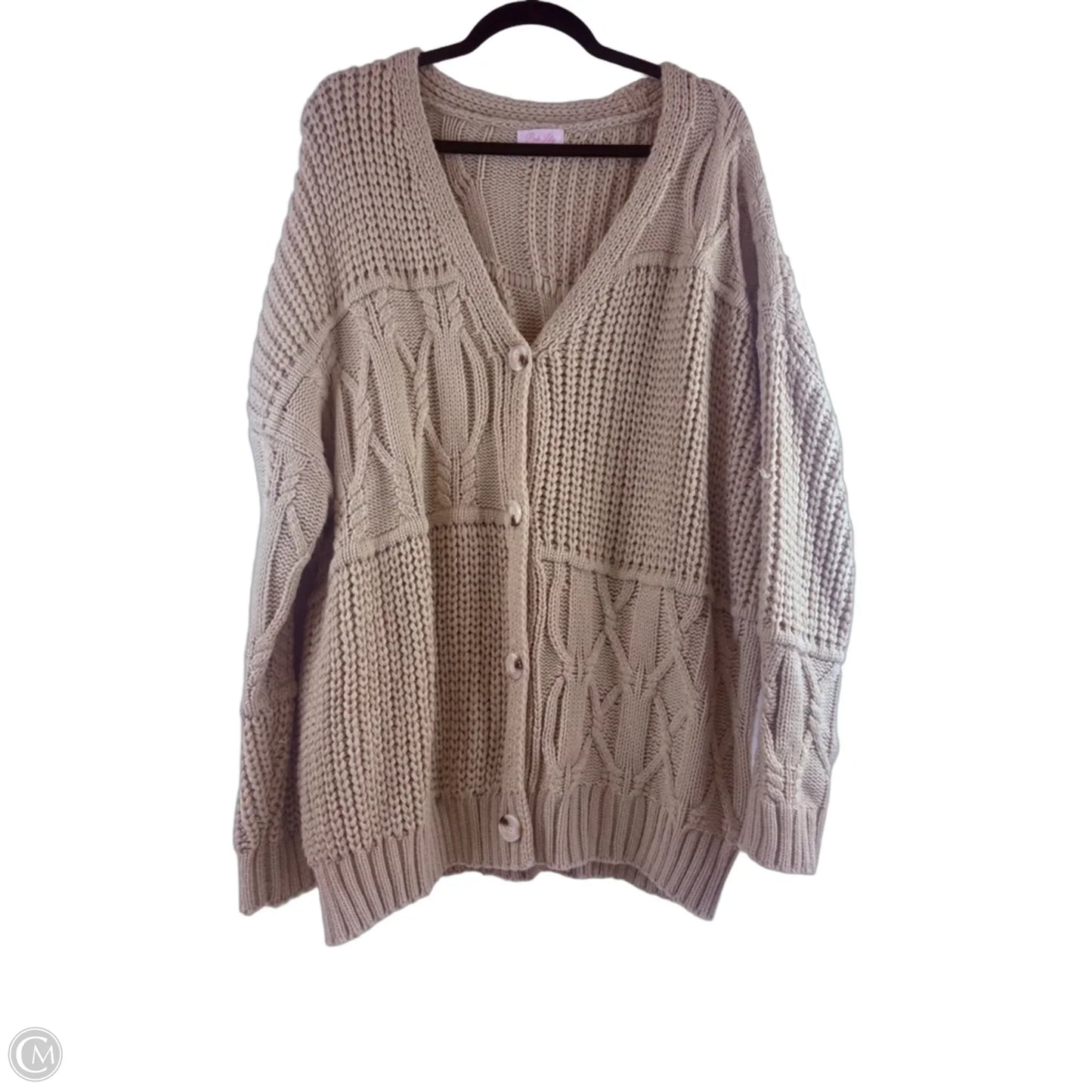 Sweater Cardigan By Pink Lily In Beige, Size: L