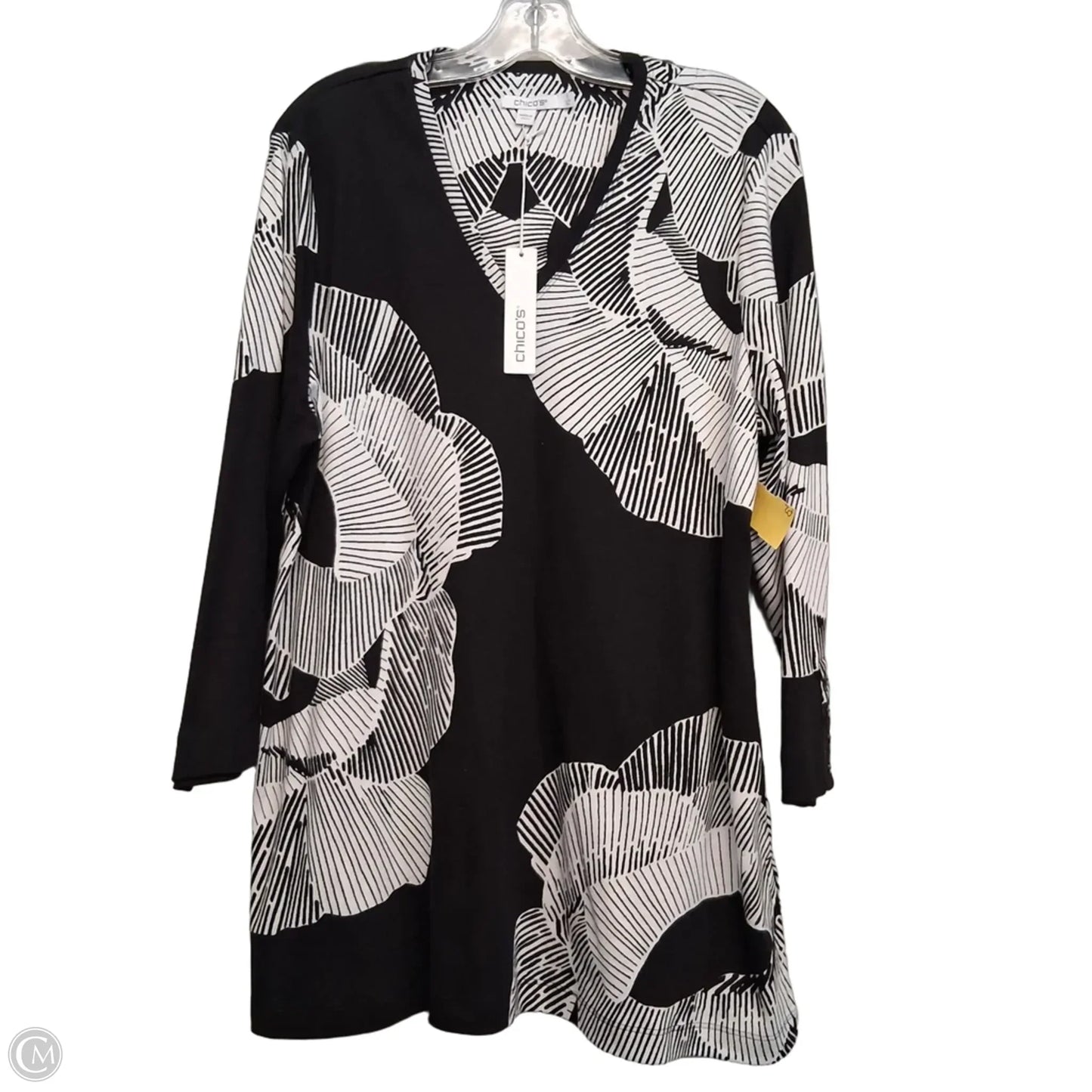 Top 3/4 Sleeve By Chicos In Black & White, Size: Xl