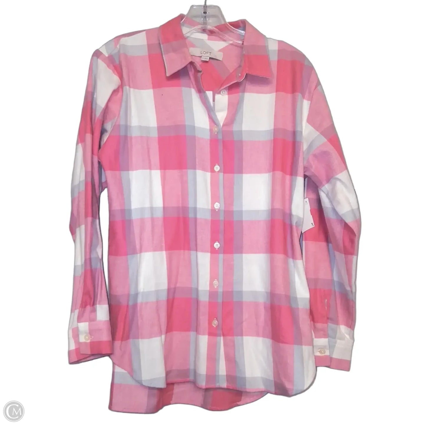 Top Long Sleeve By Loft In Plaid Pattern, Size: S
