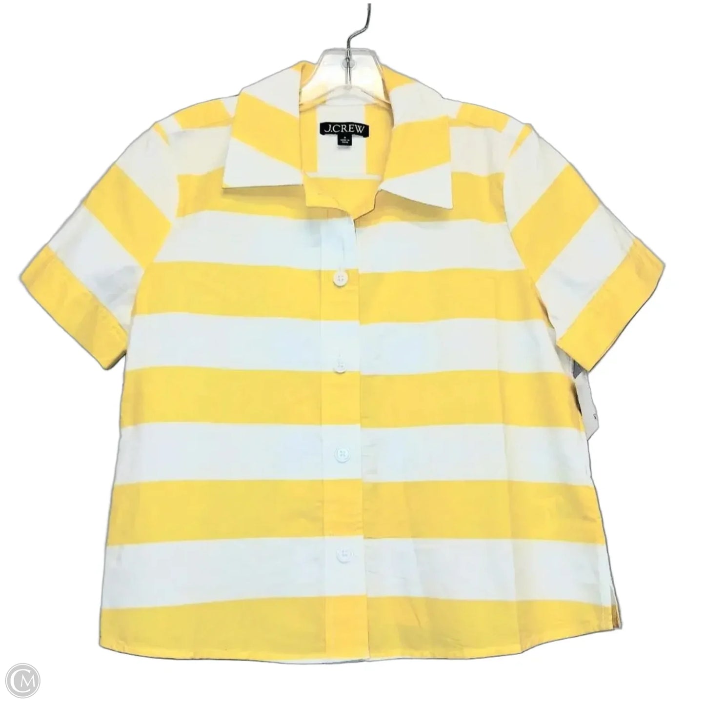 Top Short Sleeve By J. Crew In White & Yellow, Size: S
