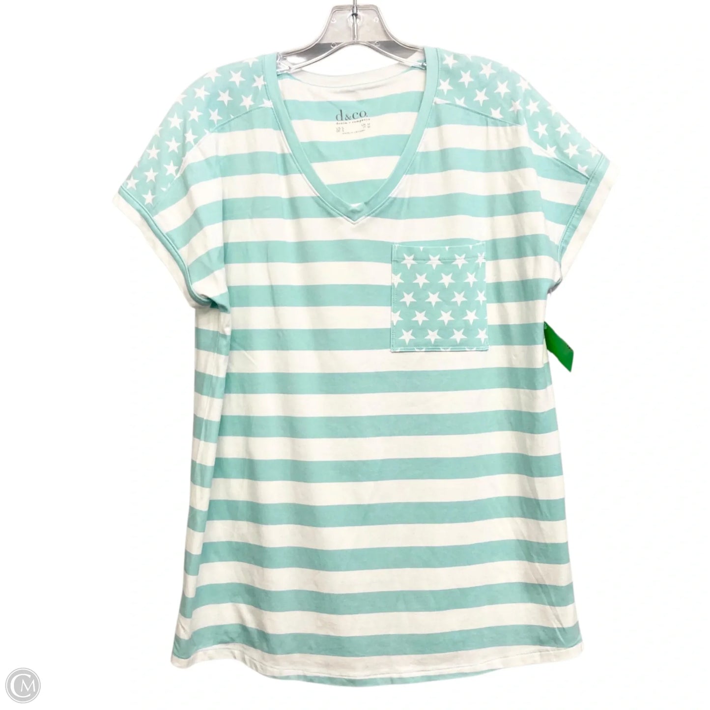 Top Short Sleeve By D&co. In Aqua & White, Size: S