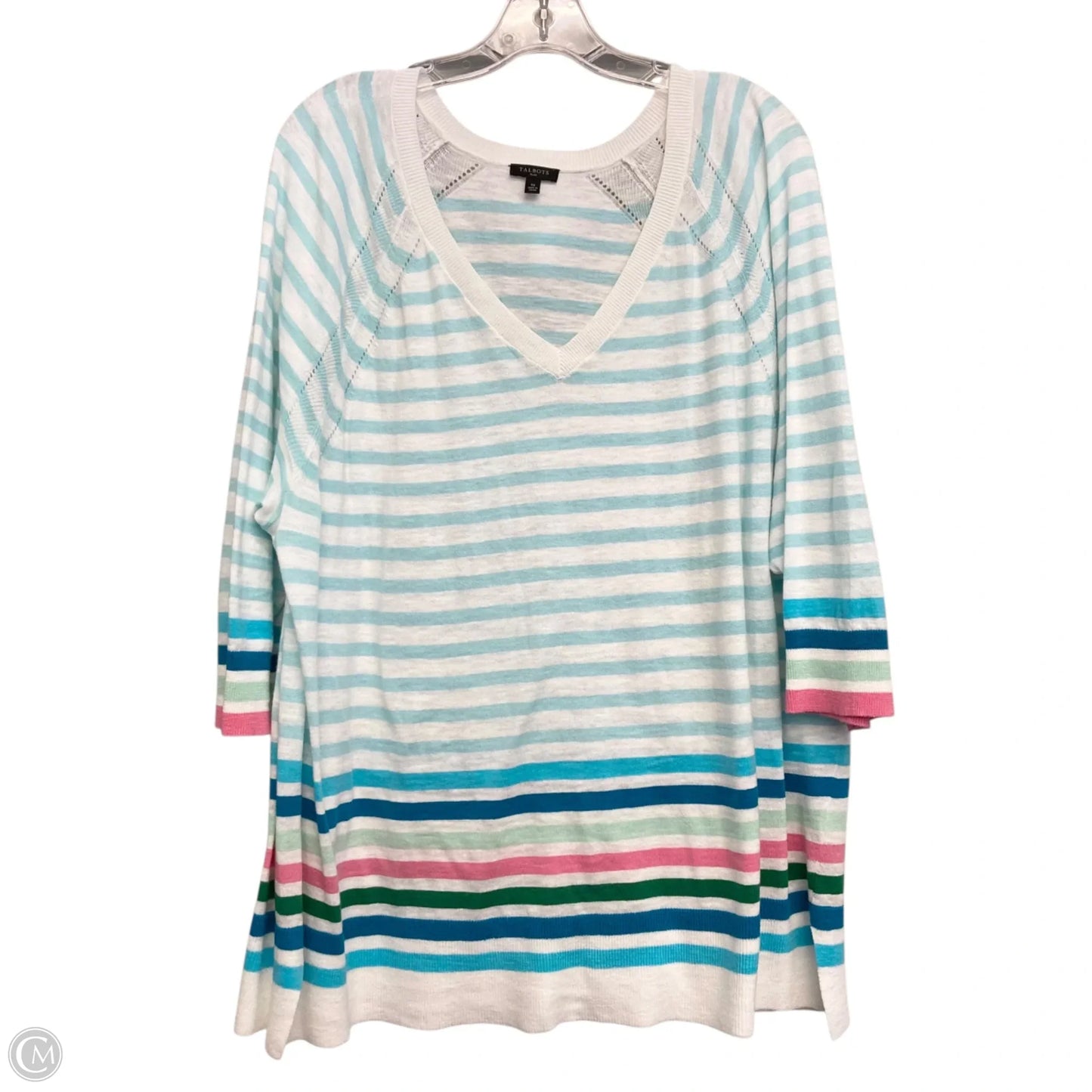 Top 3/4 Sleeve By Talbots In Blue & White, Size: 3x