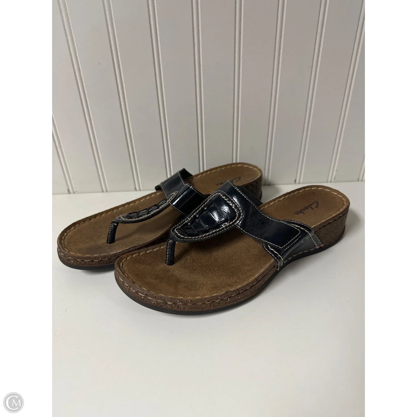 Sandals Flats By Clarks In Black & Brown, Size: 9.5