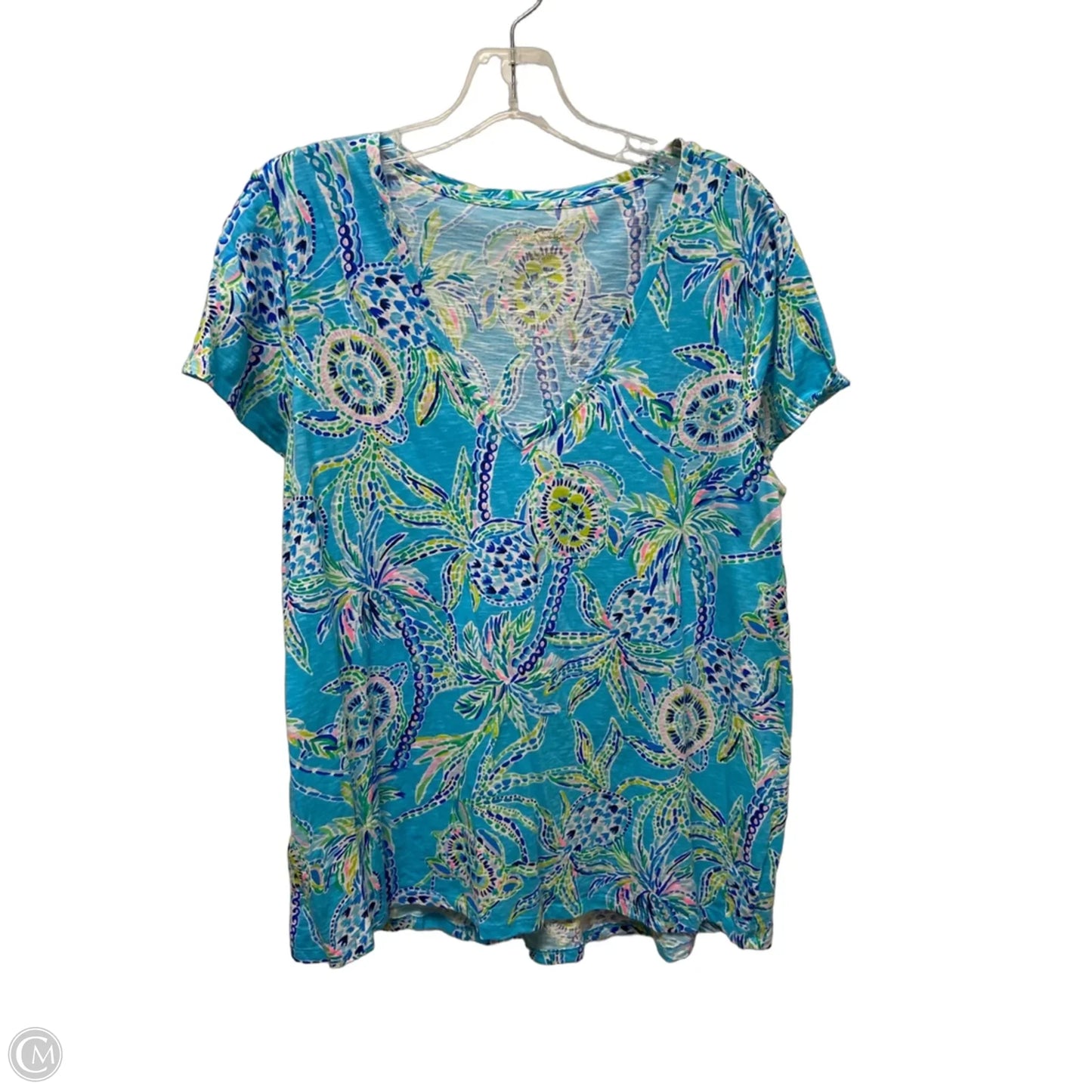 Top Short Sleeve Designer By Lilly Pulitzer In Blue, Size: L