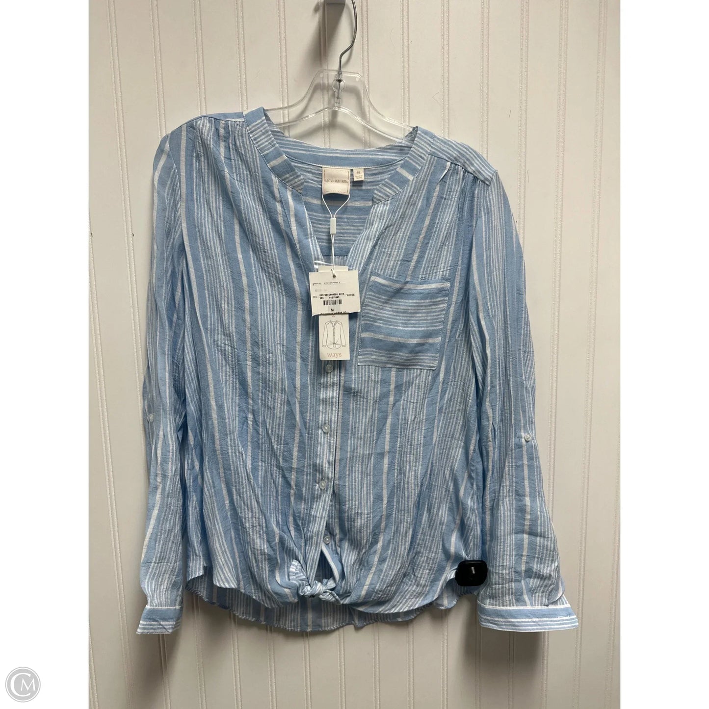 Top Long Sleeve By Zac And Rachel In Blue & White, Size: M