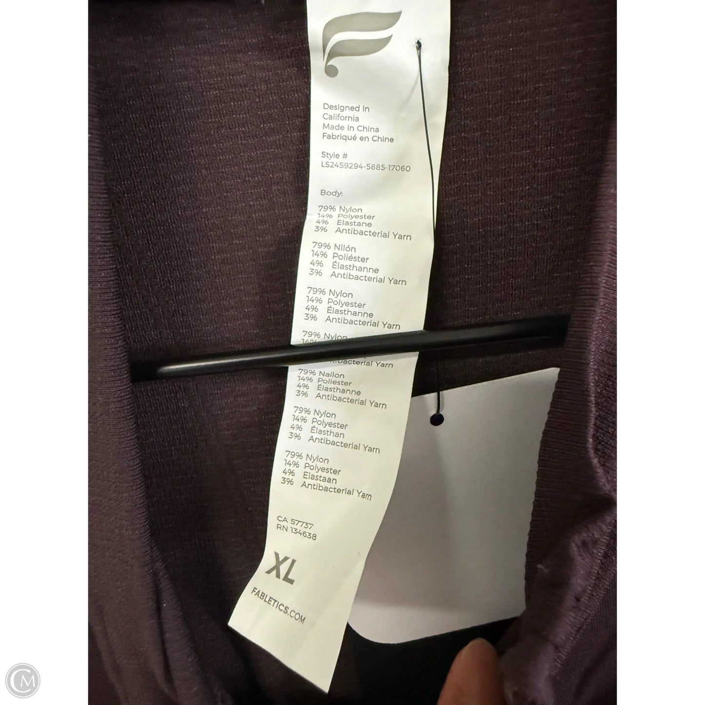 Athletic Top Long Sleeve Crewneck By Fabletics In Purple, Size: Xl