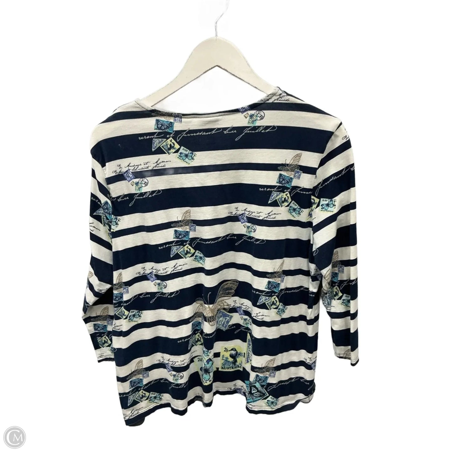 Top 3/4 Sleeve By Chicos In Blue & White, Size: L