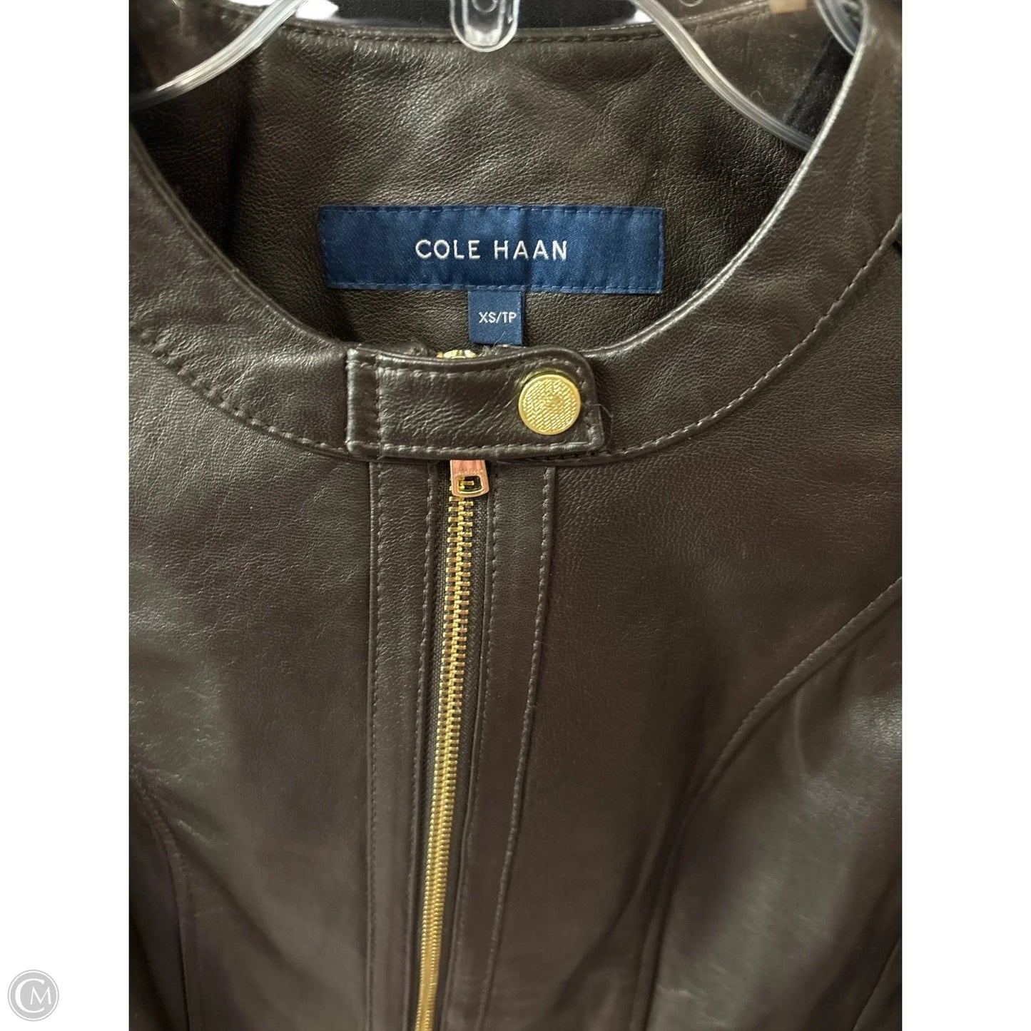 Jacket Leather By Cole-haan In Brown, Size: Xs