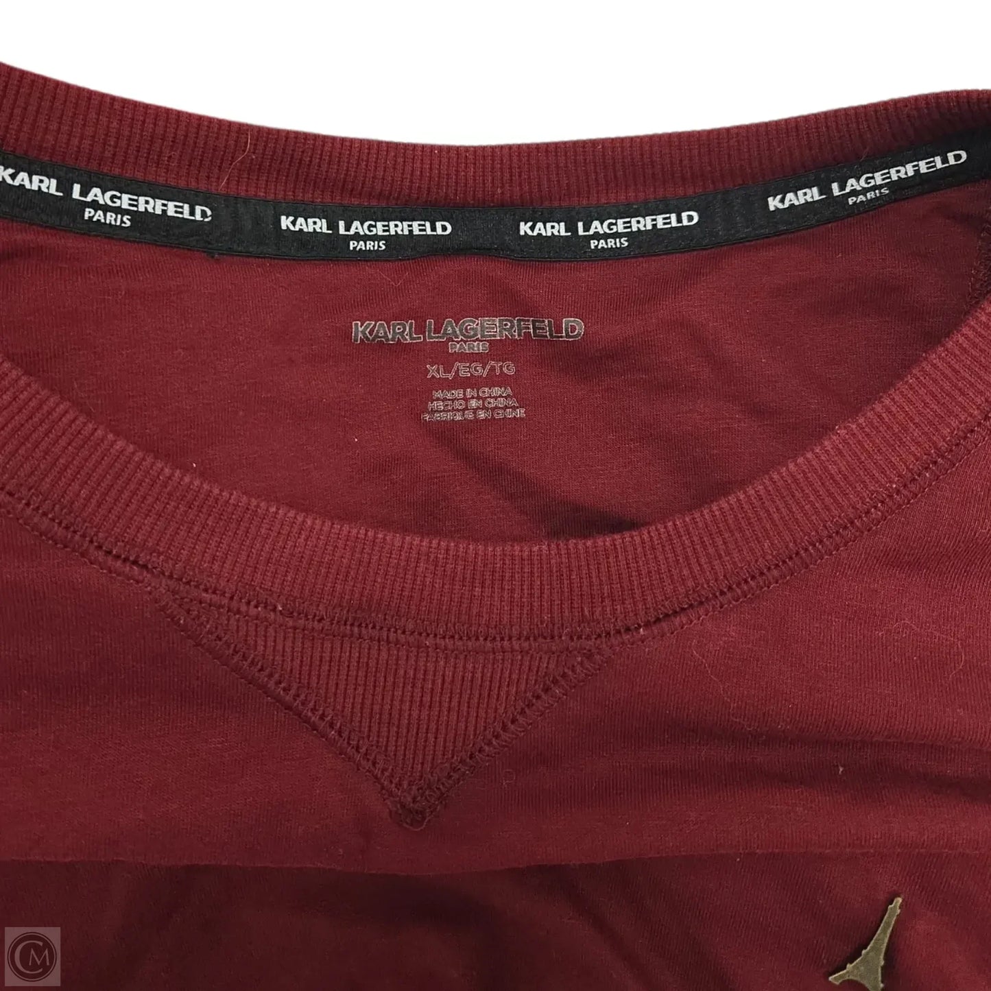 Top Long Sleeve Designer By Karl Lagerfeld In Maroon, Size: Xl