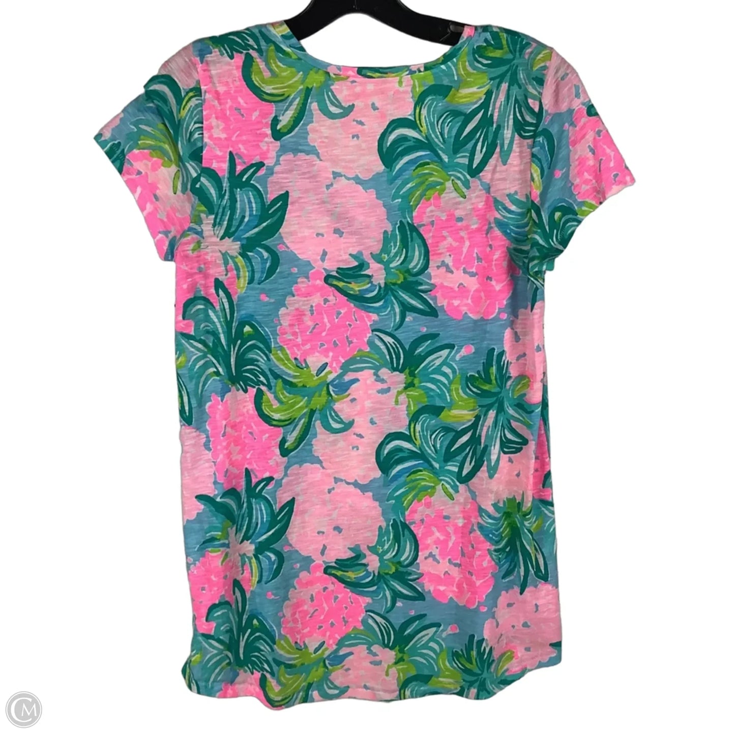 Top Short Sleeve Designer By Lilly Pulitzer In Green & Pink, Size: Xs