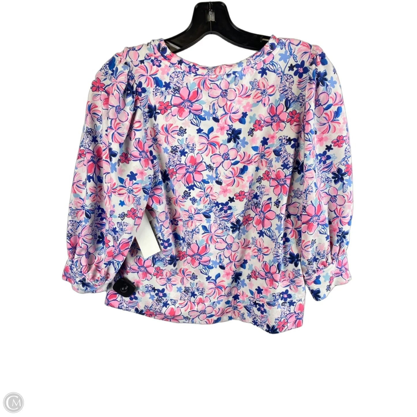 Top Short Sleeve Designer By Lilly Pulitzer In Blue & Pink, Size: S
