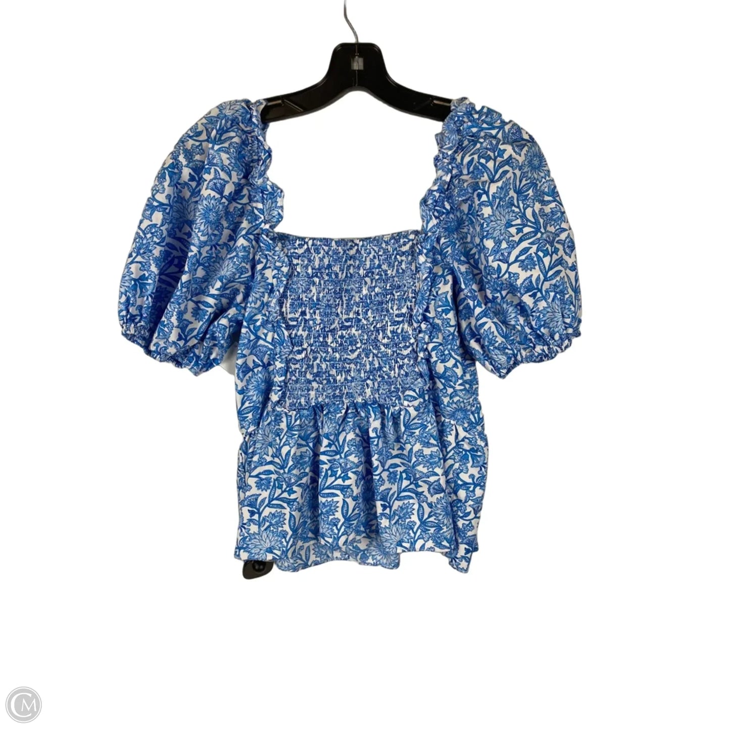 Top Short Sleeve By Cece In Blue & White, Size: M