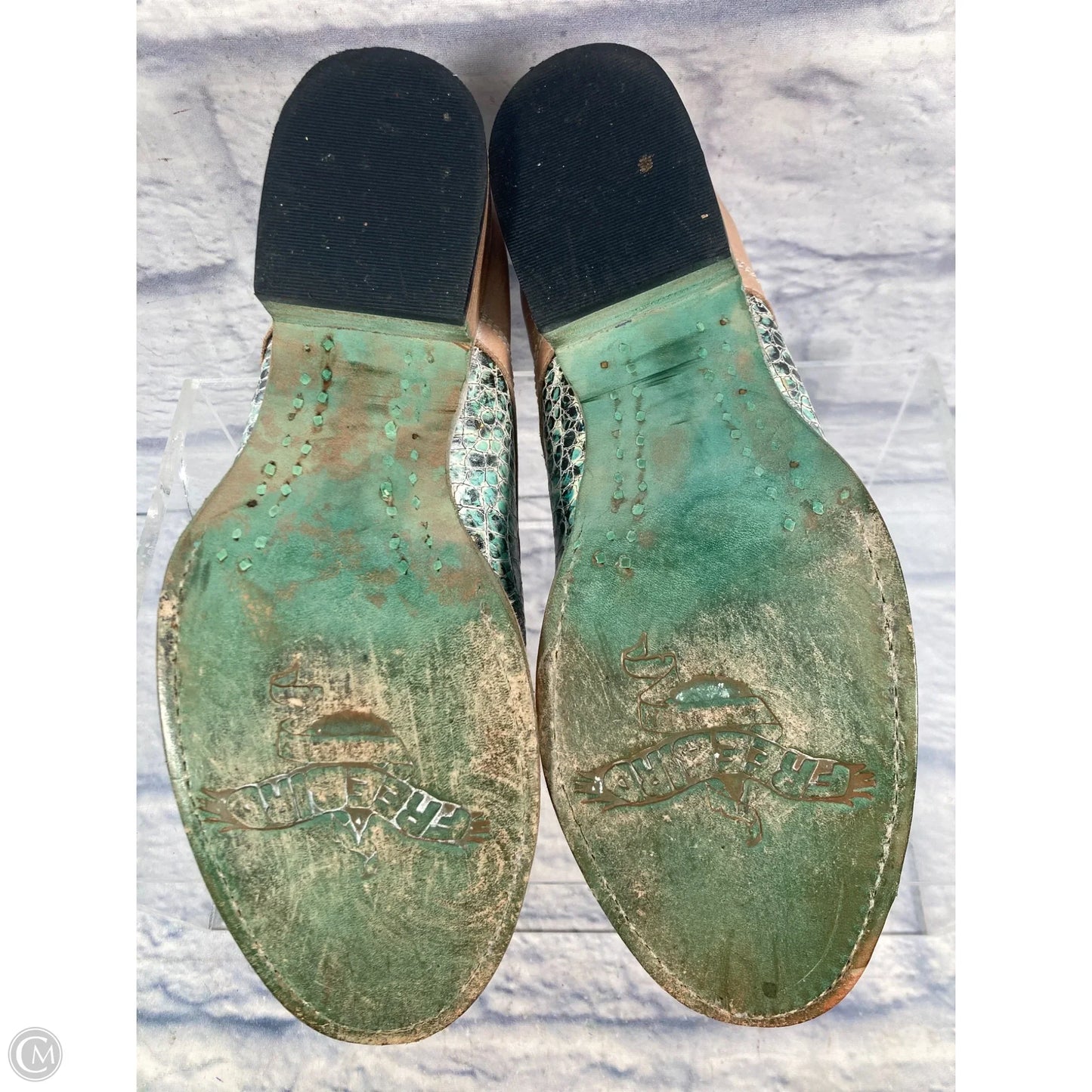 Shoes Heels Block By Freebird In Green & Tan, Size: 8