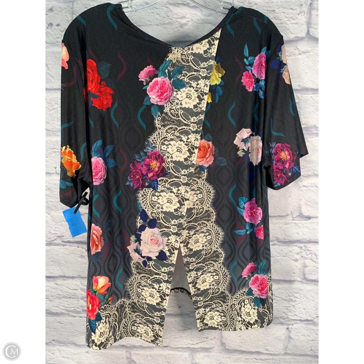 Top Short Sleeve By Johnny Was In Black & Pink, Size: Xl