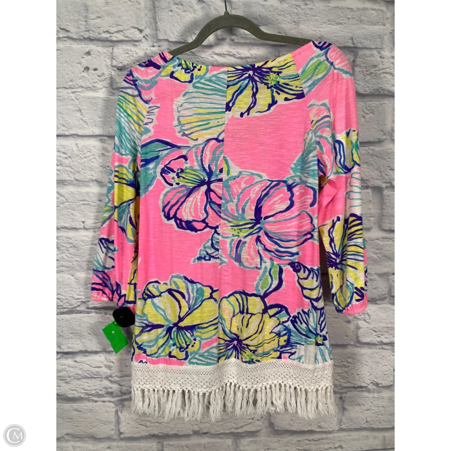 Top 3/4 Sleeve Designer By Lilly Pulitzer In Blue & Pink, Size: S