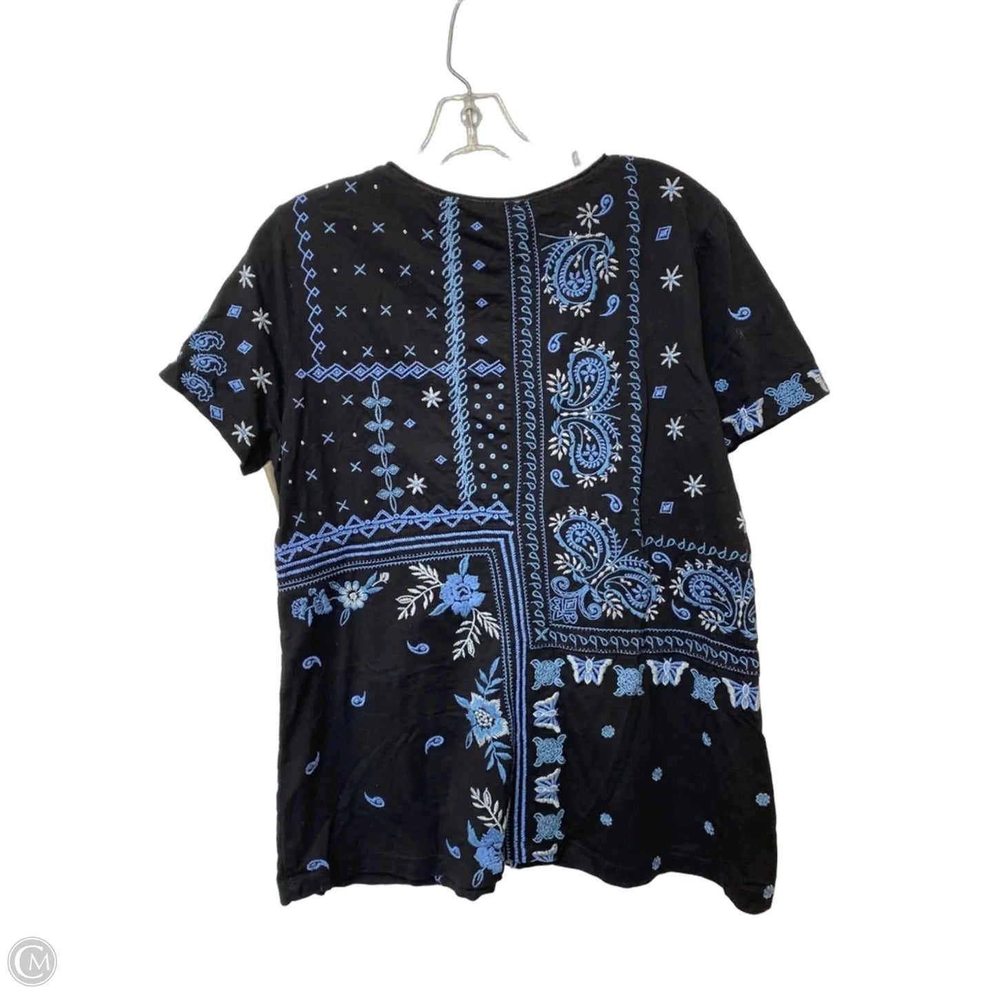 Top Short Sleeve By Johnny Was In Black & Blue, Size: M
