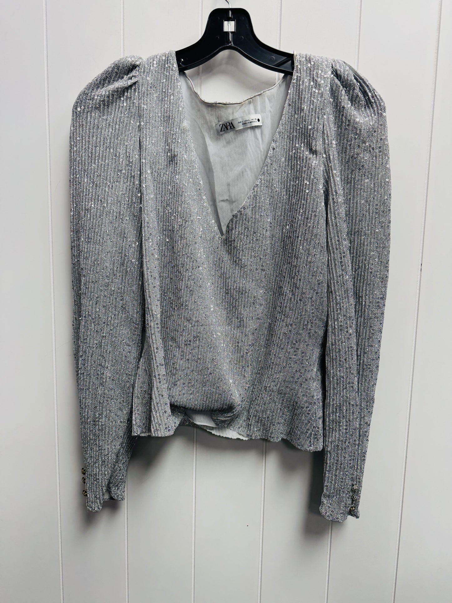 Blouse Long Sleeve By Zara In Silver, Size: L