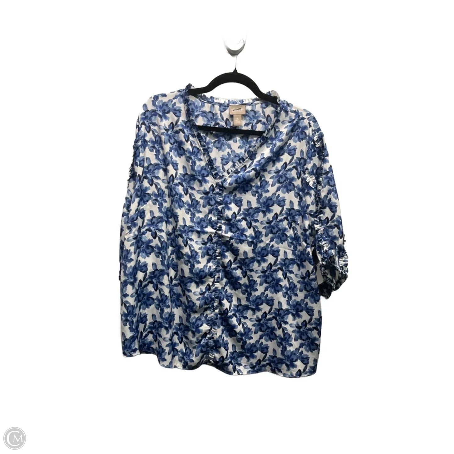 Top Short Sleeve By Chicos In Blue & White, Size: 1x