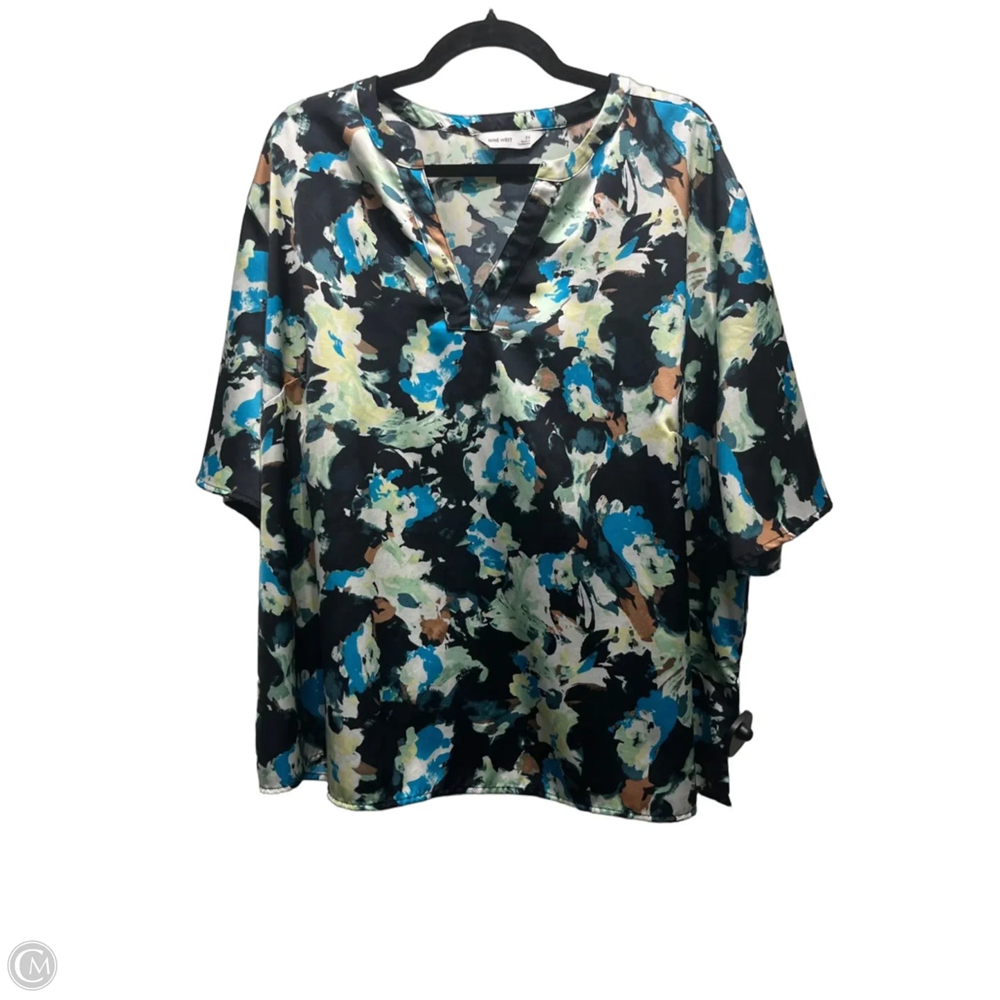 Top Short Sleeve By Nine West Apparel In Black & Blue, Size: 2x