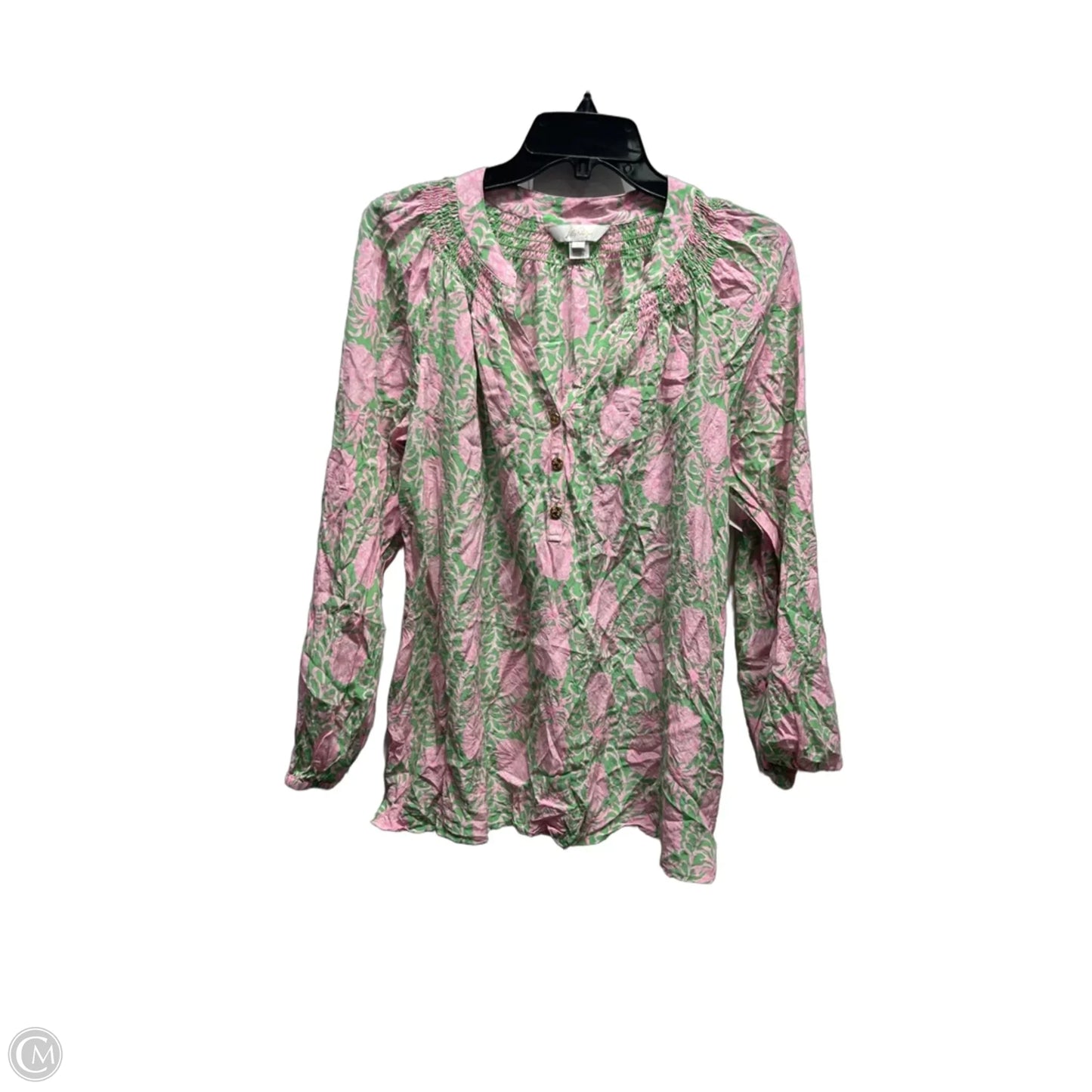 Top Long Sleeve Designer By Lilly Pulitzer In Green & Pink, Size: L