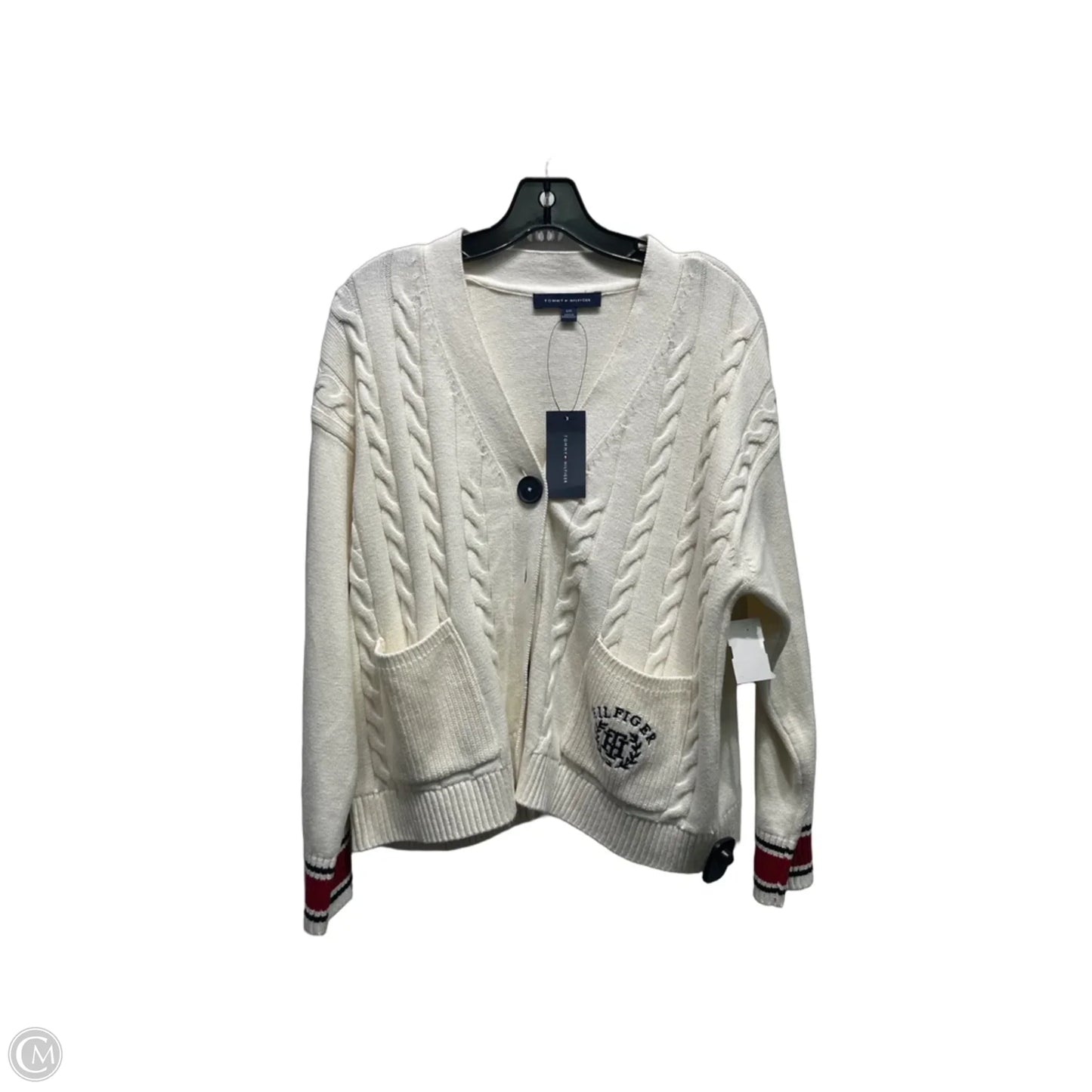 Sweater Cardigan By Tommy Hilfiger In Cream & Red, Size: L