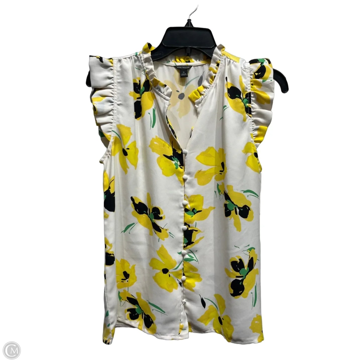 Top Short Sleeve By Ann Taylor In White & Yellow, Size: Xs