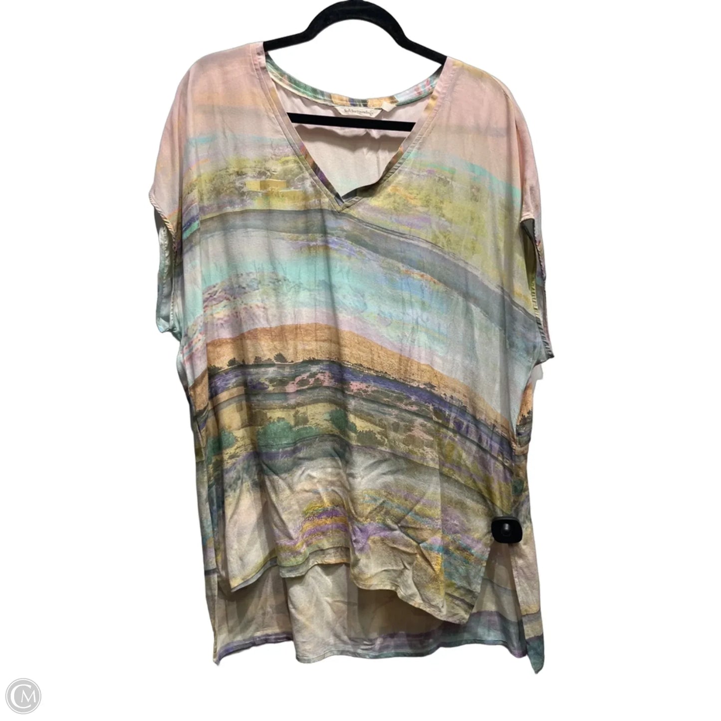 Top Short Sleeve By Soft Surroundings In Green & Pink, Size: L