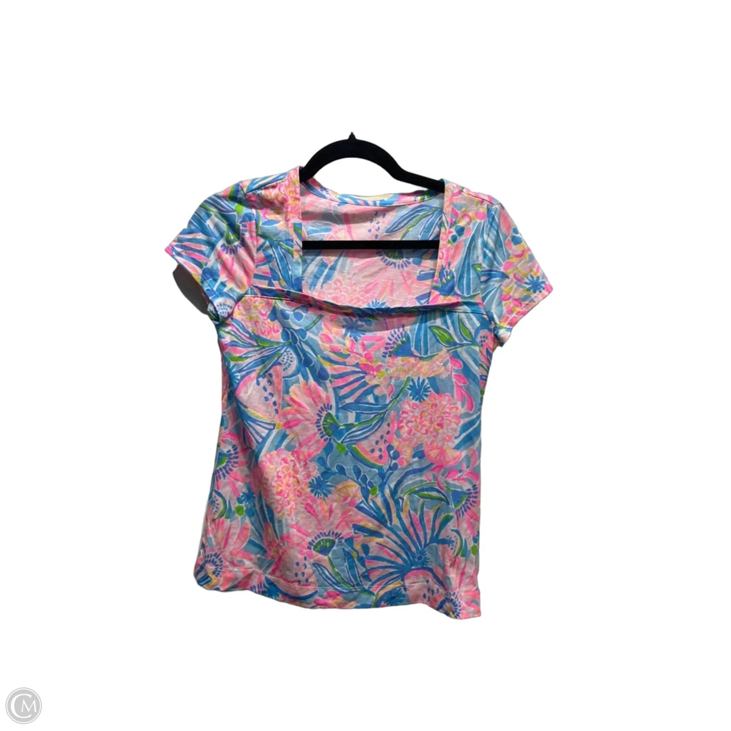 Top Short Sleeve Designer By Lilly Pulitzer In Blue & Pink, Size: Xs