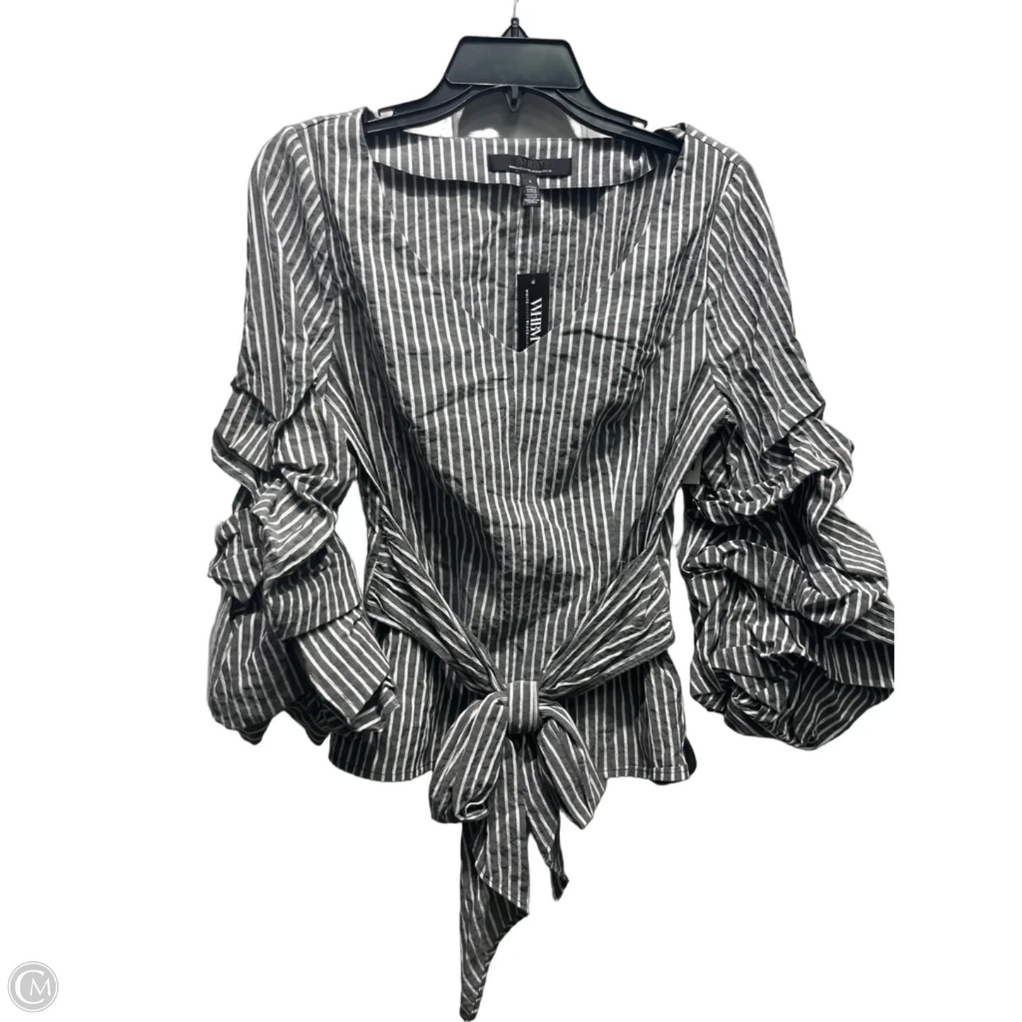 Top Long Sleeve By White House Black Market In Grey & White, Size: 4