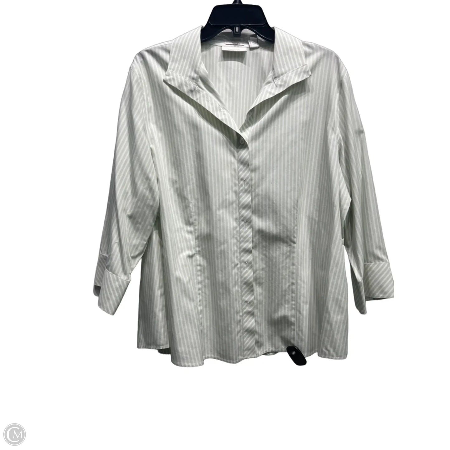 Top Long Sleeve By Chicos In Green & White, Size: Xl