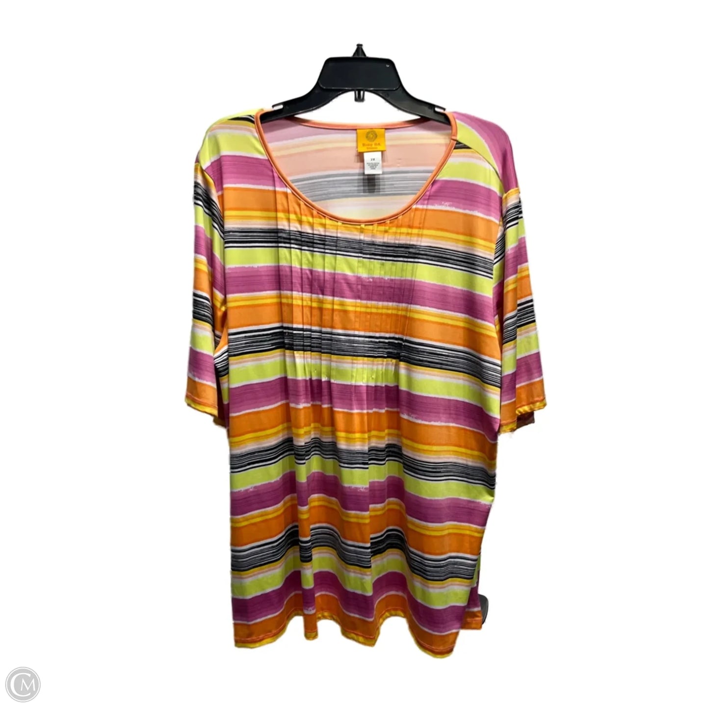 Top Short Sleeve By Ruby Rd In Pink & Yellow, Size: 2x