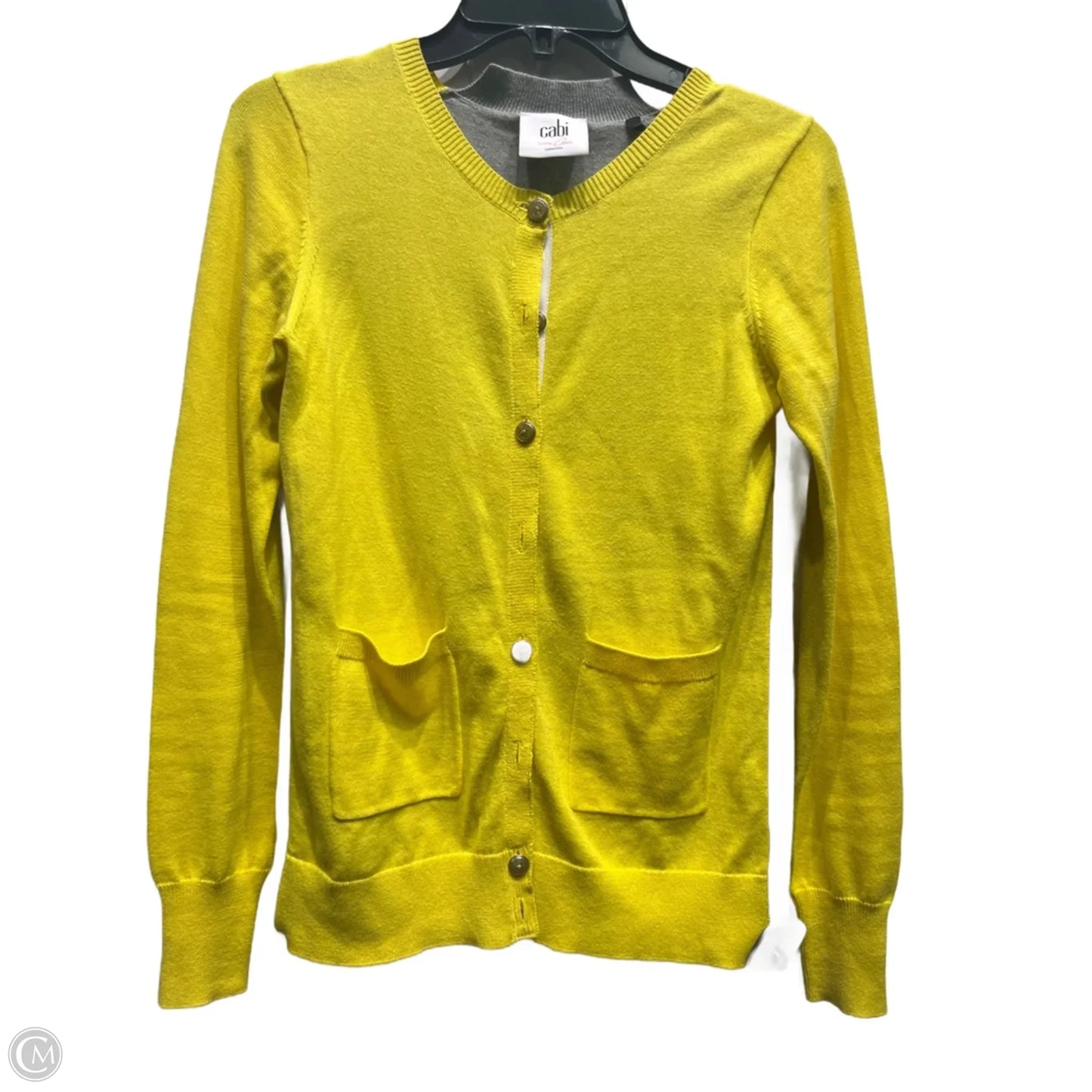 Sweater Cardigan By Cabi In Grey & Yellow, Size: Xs