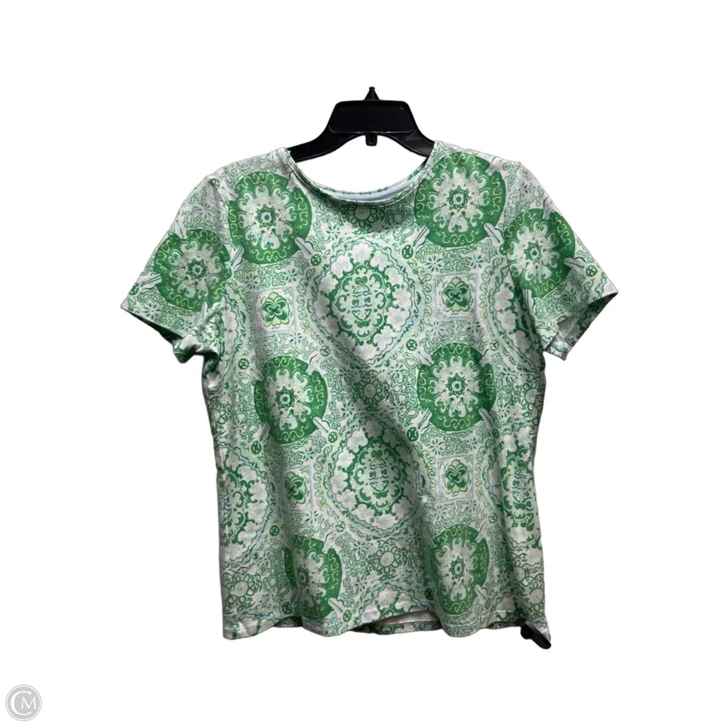Top Short Sleeve By Talbots In Green & White, Size: L