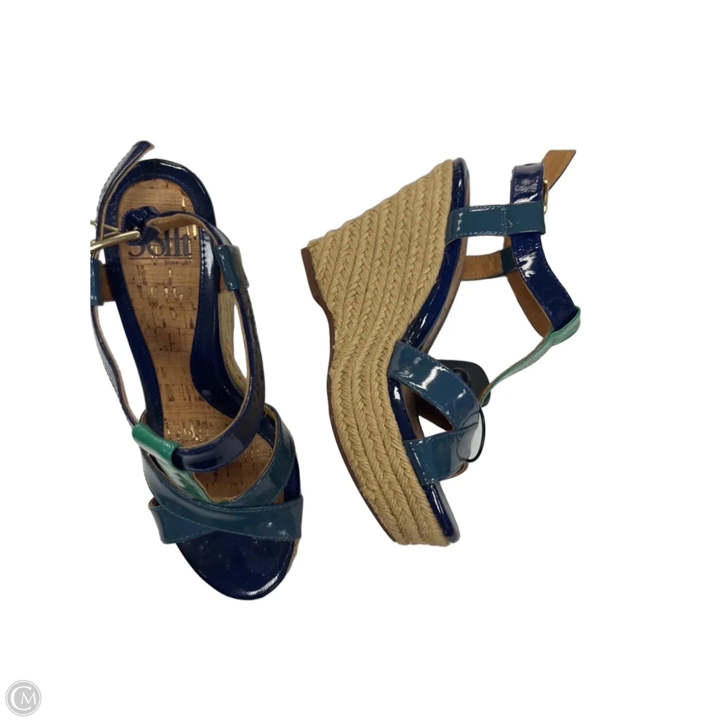 Sandals Heels Wedge By Sofft In Blue & Green, Size: 7
