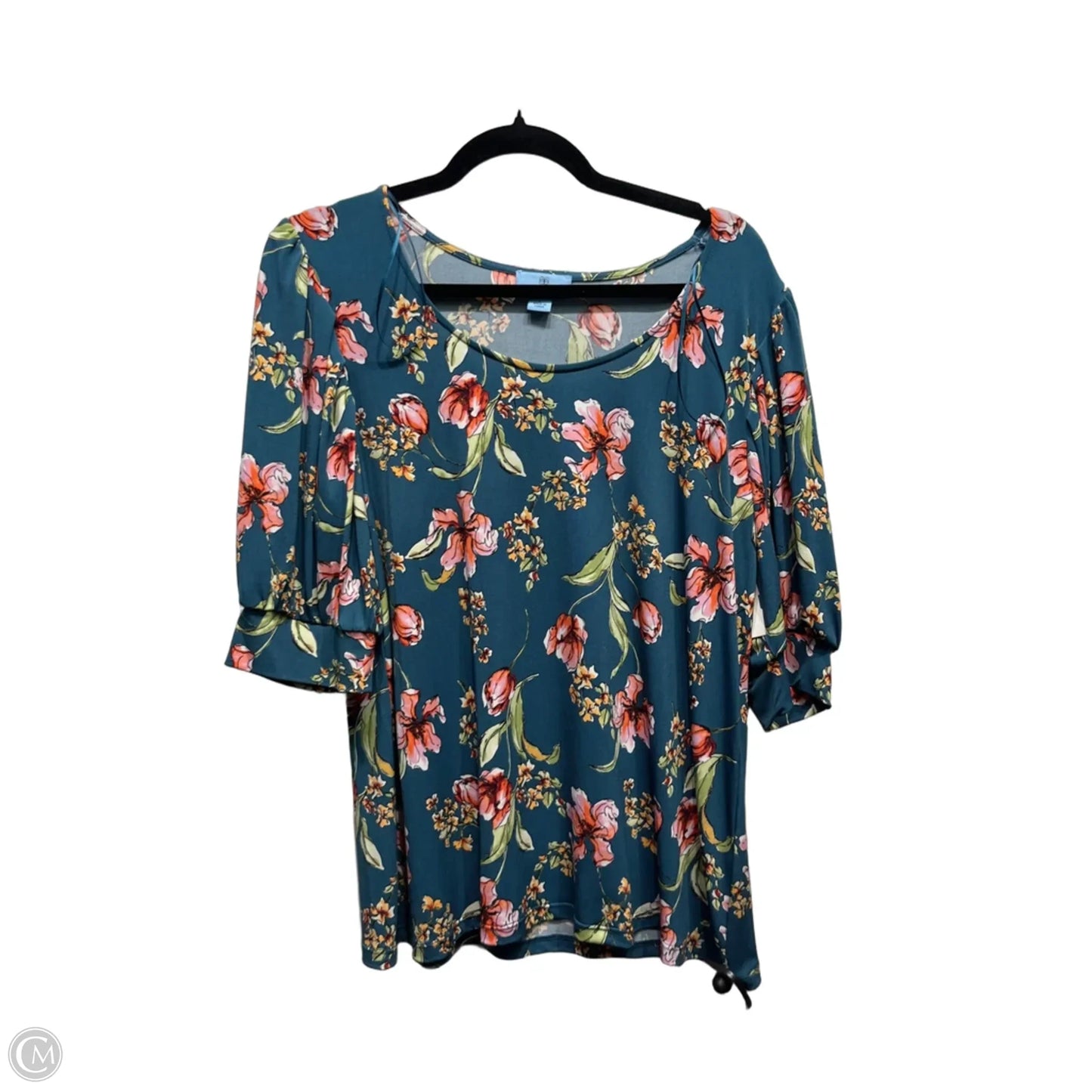 Top Short Sleeve By Cece In Green & Orange, Size: L