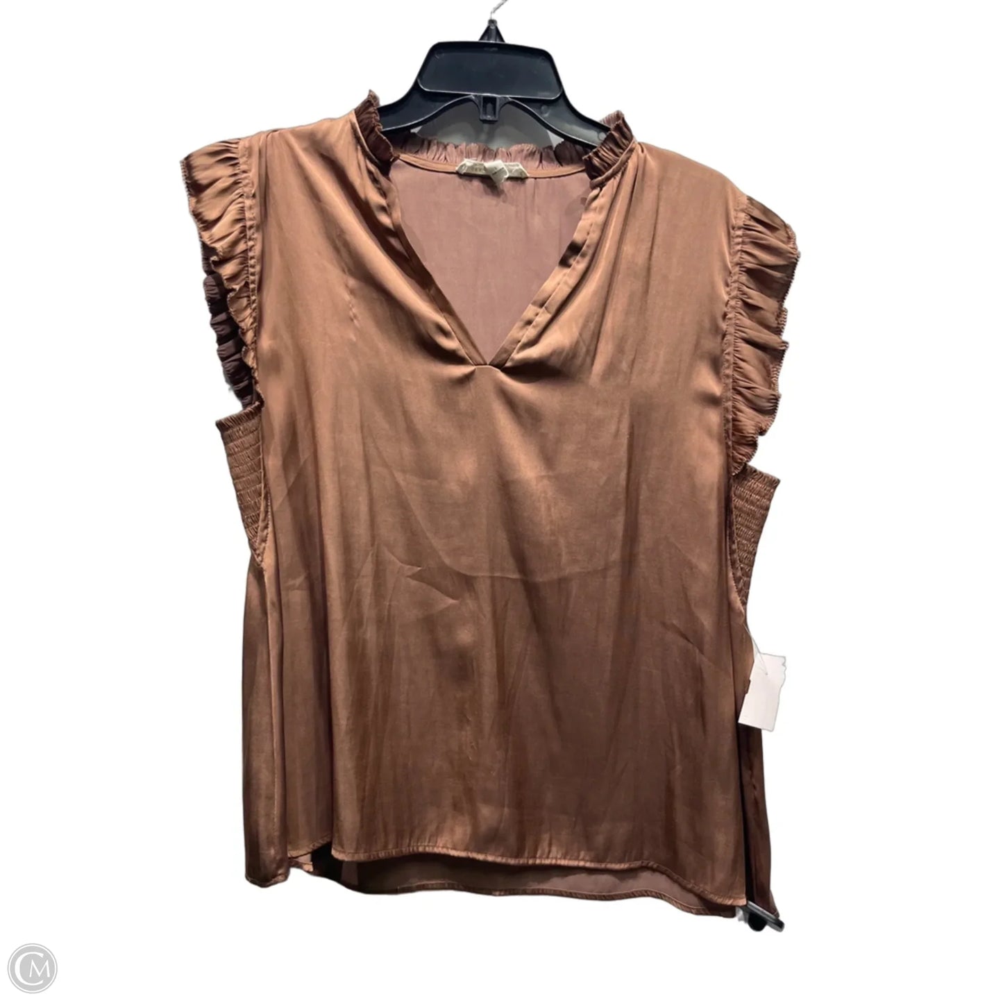 Top Short Sleeve By Grade & Gather In Brown, Size: L