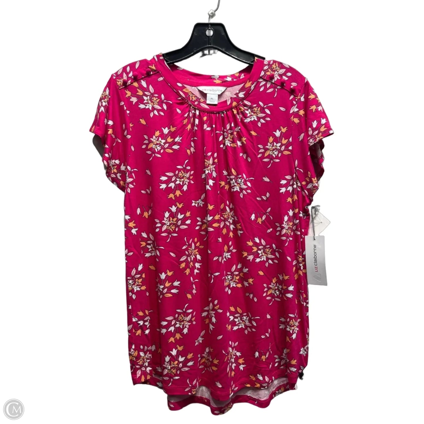 Top Short Sleeve By Liz Claiborne In Pink & White, Size: Lp