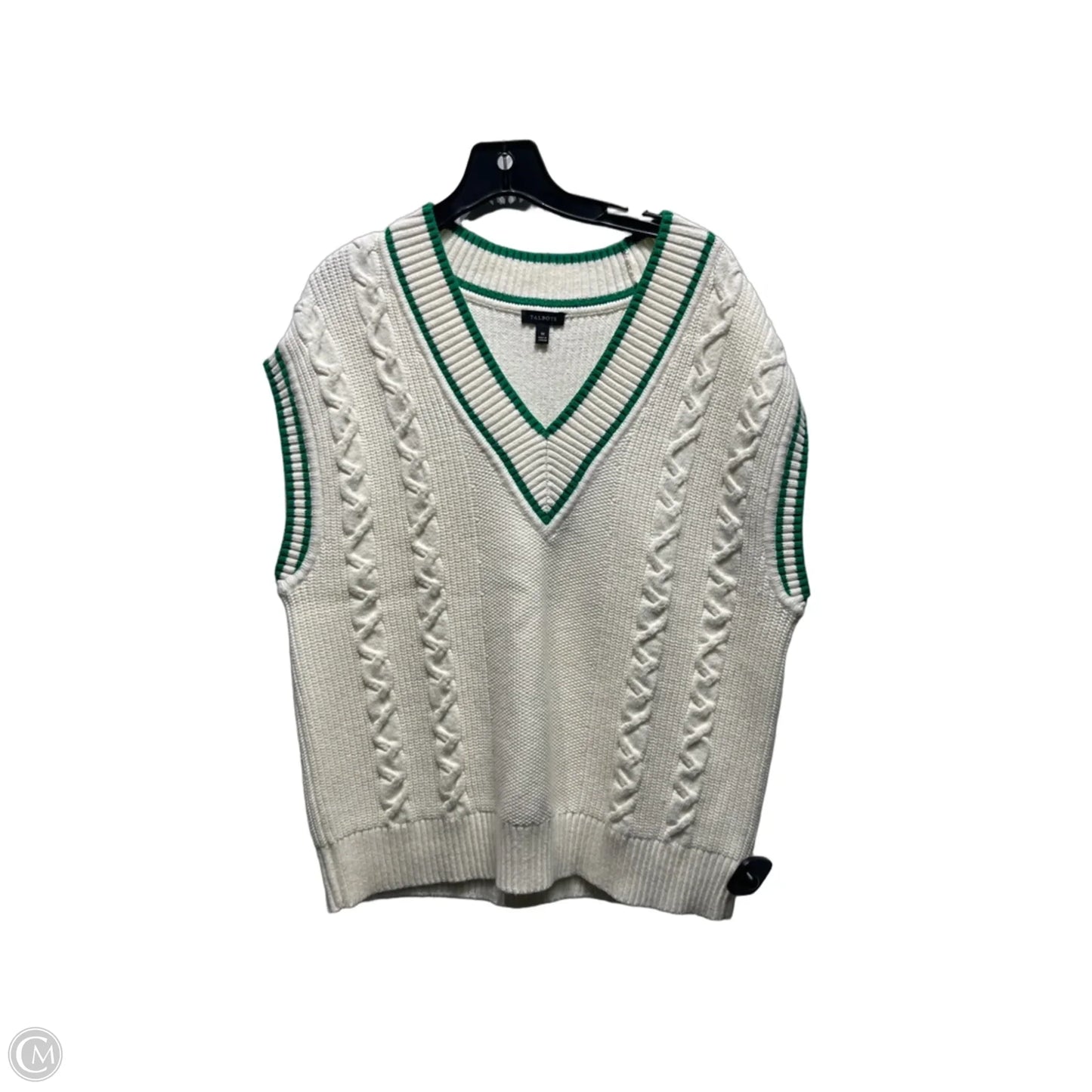 Vest Sweater By Talbots In Cream & Green, Size: M